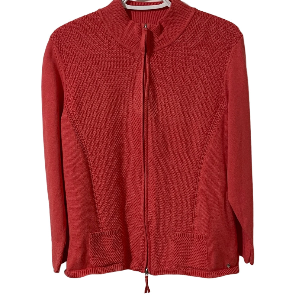 Rabe Full Zip Cotton Blend Coral Sweater Size 14